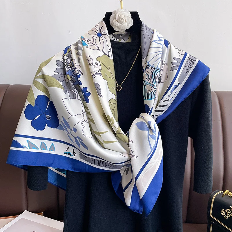 Women Silk Scarf Square Hijab Foulard Twill Shawls Lady Wraps Neckerchief Shawl Female Muslim Headband Bandana