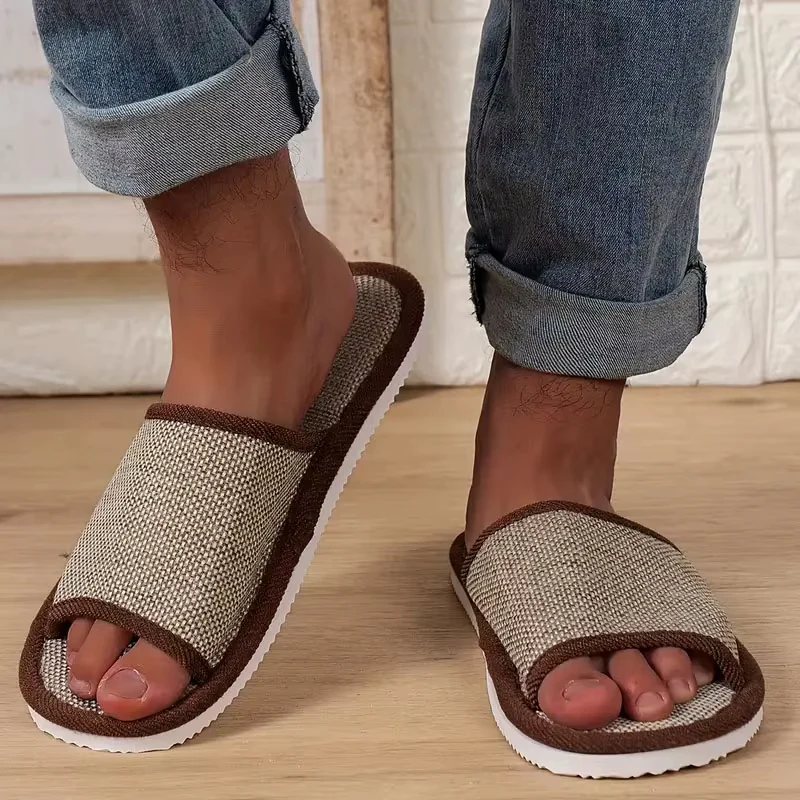 Summer Linen Shoes Women Men Household EVA Non Slip Slippers Indoor Floor Shoe Summer Ladies Flat Mute Slippers Slides 2025