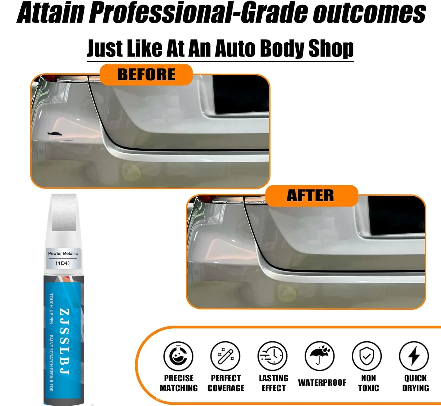 Car Touch up Paint(1D4 Pewter Metallic) Compatible with Toyota, Car Paint Pen Scratch Repair Two-In-One Touch Up Paint, Premium