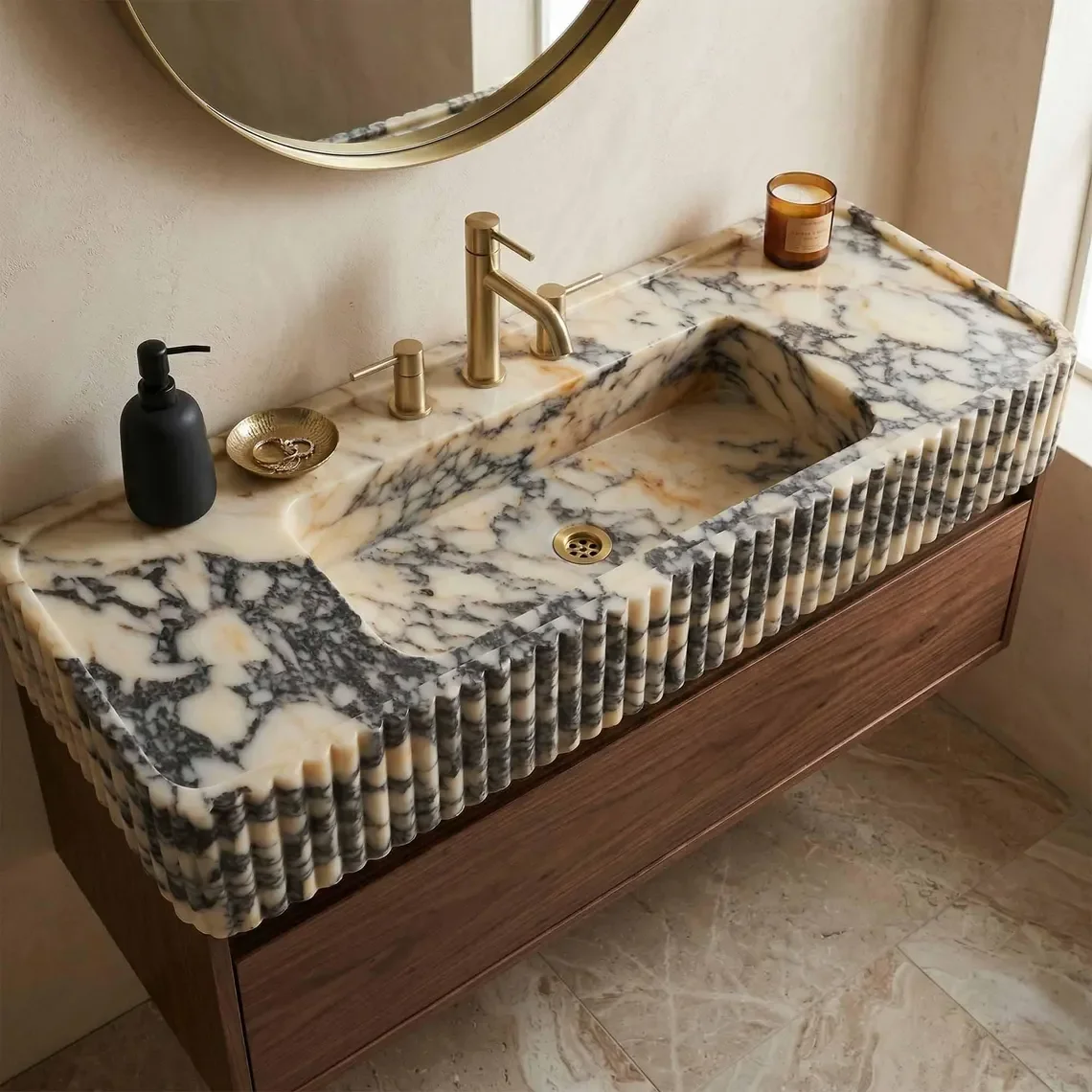 Modern Water-Resistant Calacatta Viola Marble Countertops VanityTops Bathroom Sink for Luxury Designer Villa Bathroom