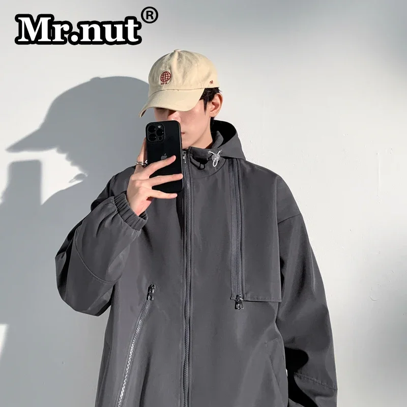 Mr.nut-Chaquetas deportivas impermeables para hombre, chaqueta holgada de moda, ropa informal, traje Popular de escalada y acampada, Abrigo con capucha