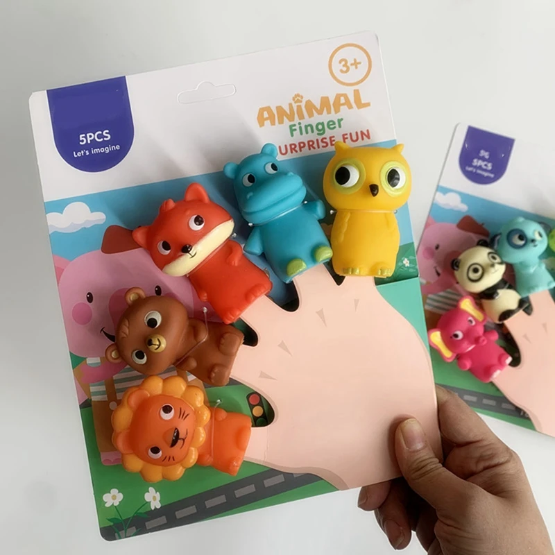 ABJL-2Set Finger Puppets For Children 5 Farm Animals BPA PVC Bath Toys Hand Puppets Doll Set Early Eductional Toy(A) & (C)