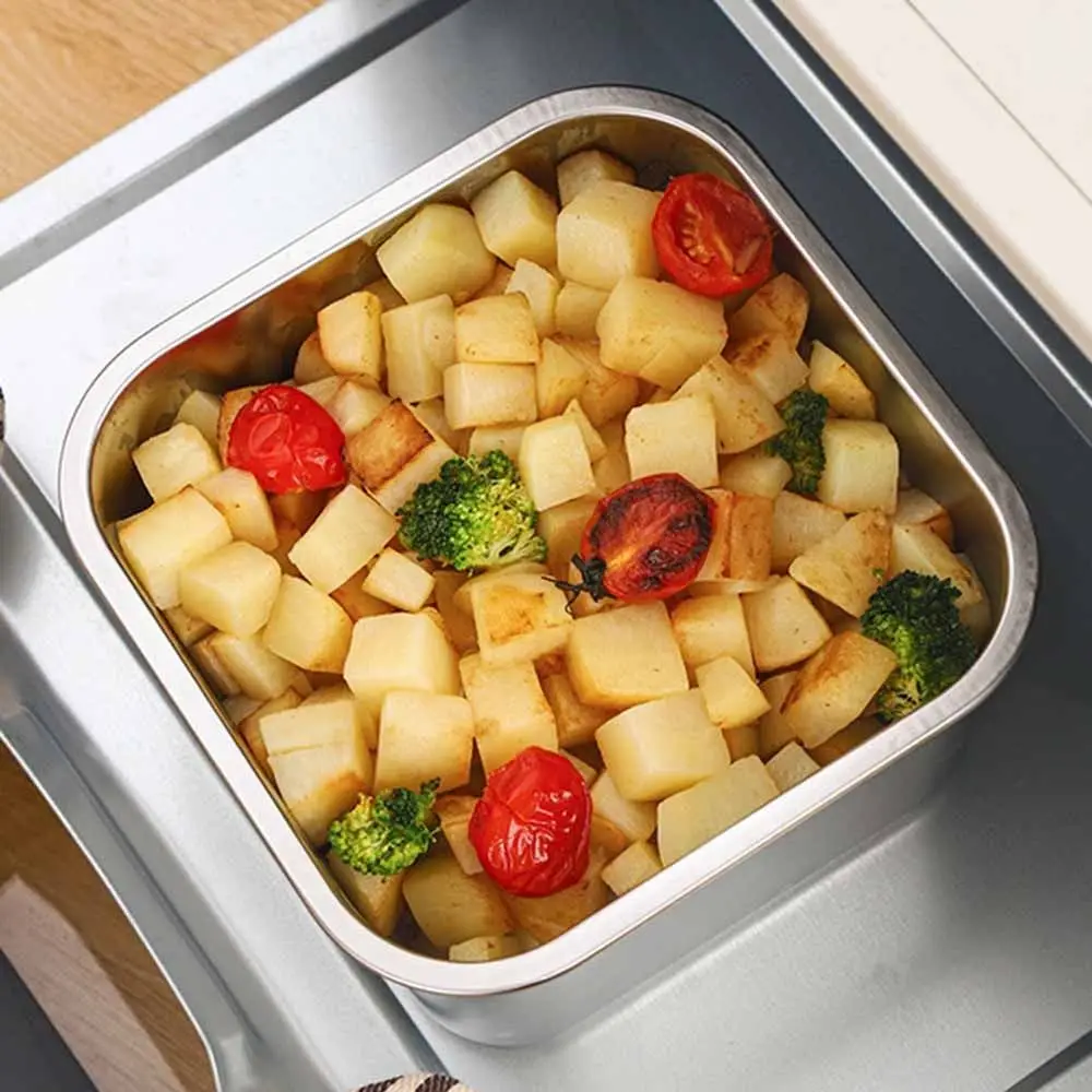 

1800ML Stainless Steel Crisper Box Thickened Large Capacity Portable Crisper Box Leakproof with Handle Snack Food Box