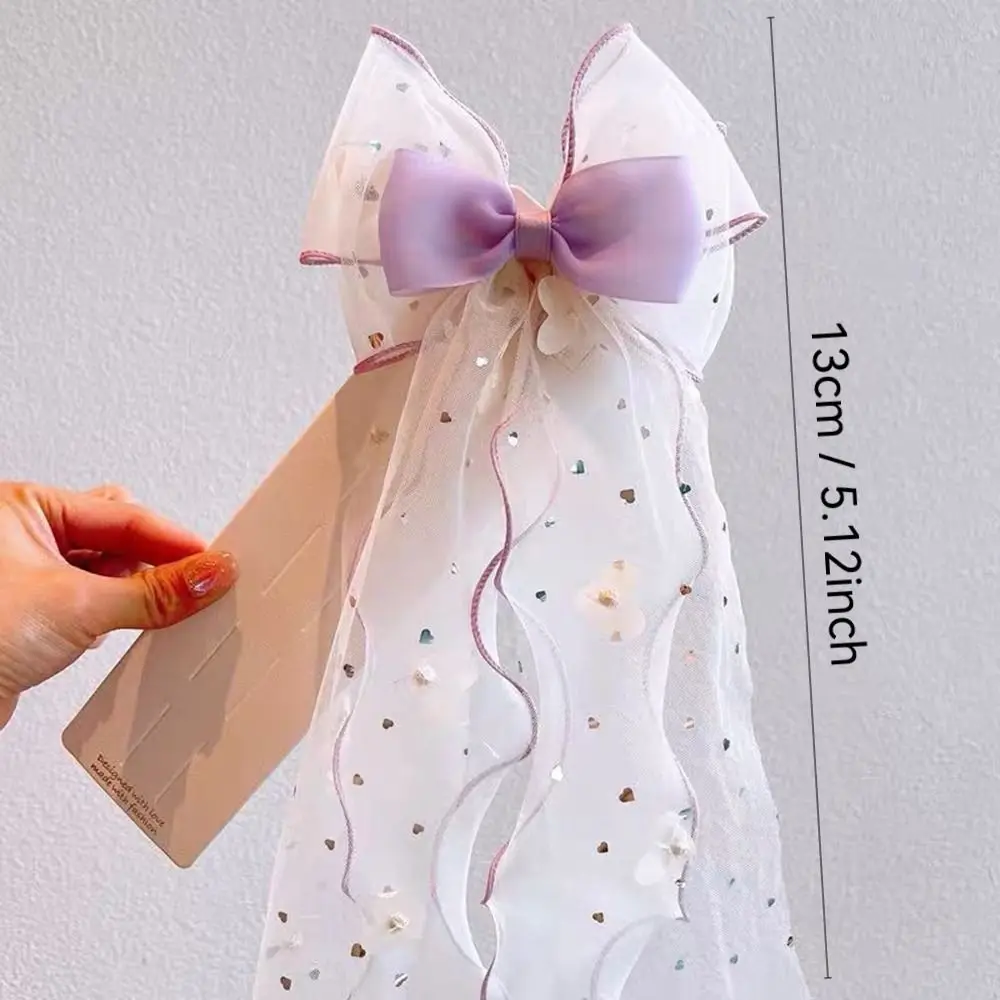 جديد شبكة مشبك شعر القوس الشريط الطويل نسج ذيل حصان أعلى كليب إكسسوارات الشعر #6