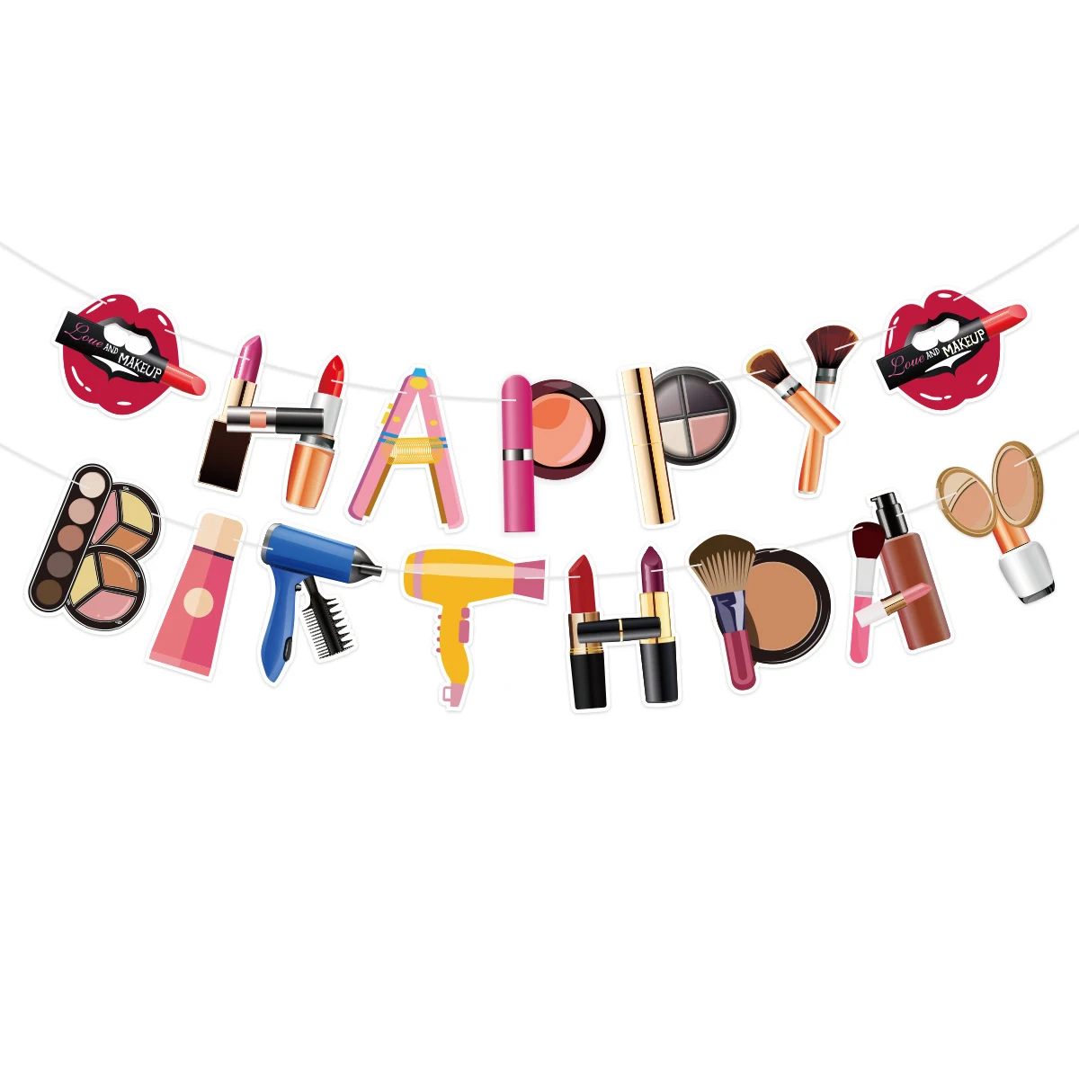 Spa-Geburtstagsbanner, alles Gute zum Geburtstagsparty-Banner mit Make-up-Motiv, Lippenstift-Banner, Spa-Party-Dekorationen, Make-up-Party-Dekoration für Mädchen – Detail 6