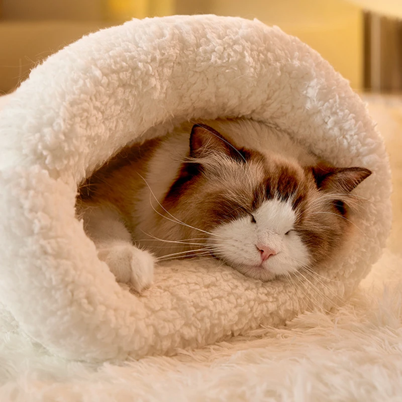 Winter Warm Cat Sleeping Bag Soft Plush Cat Bed Comfortable Pet Bed for Cats Small Dogs Kitten Tunnel Nest Cat Accessories