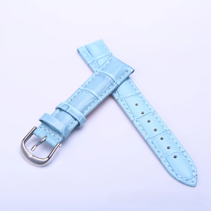 Calfskin Strap Men\'s 18mm19, Waterproof Sweat Women\'s Watch Accessories, Light Blue.