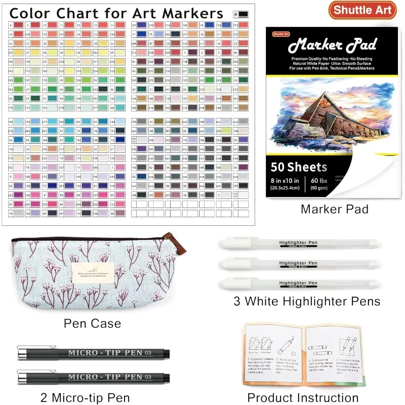 280 color double-ended alcohol-based art markers, 279 color permanent markers plus colorless mixing pens