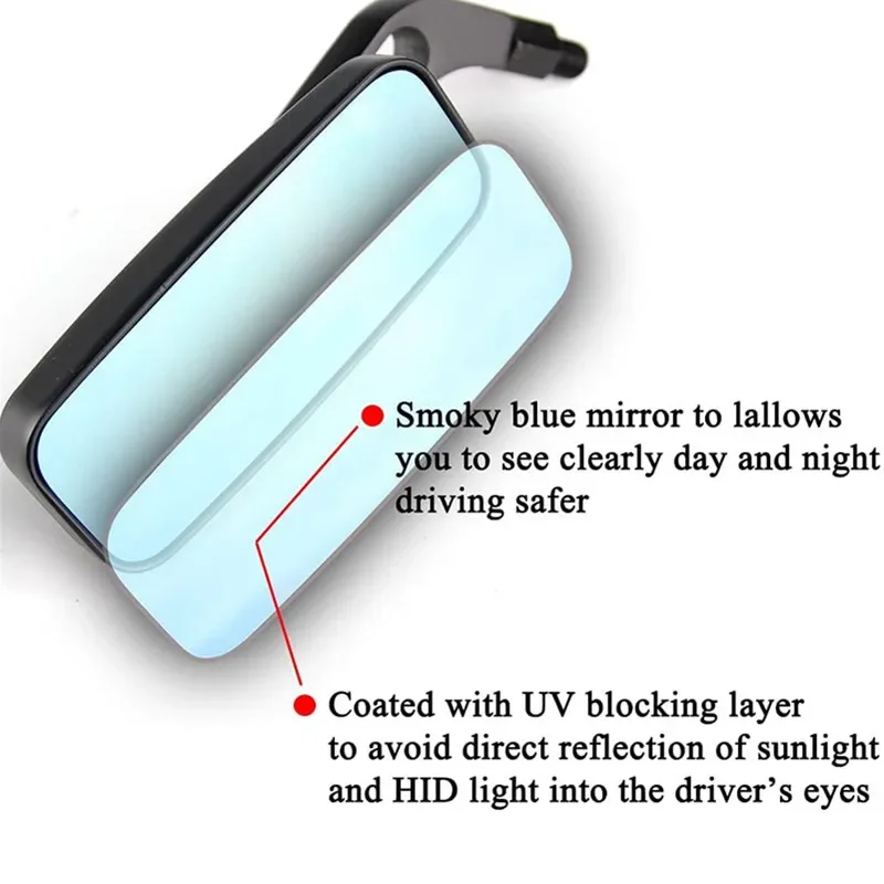 Motorcycle Handlebar Rear View Mirrors Rectangle Black Square Smoke Blue Glass 8mm/10mm Universal Side Mirror Mobike Accessories