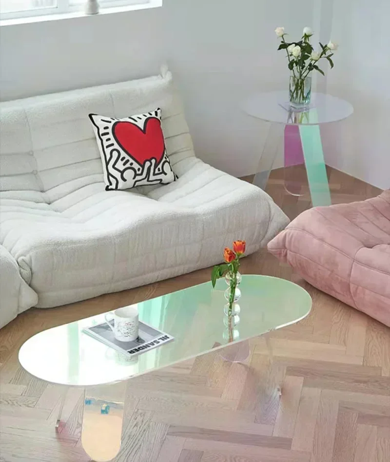 Sell like hot cakes New Design Stylish Modern Luxury Nordic Sofa Side Coffee Table Colorful Rainbow Fancy Clear Acrylic