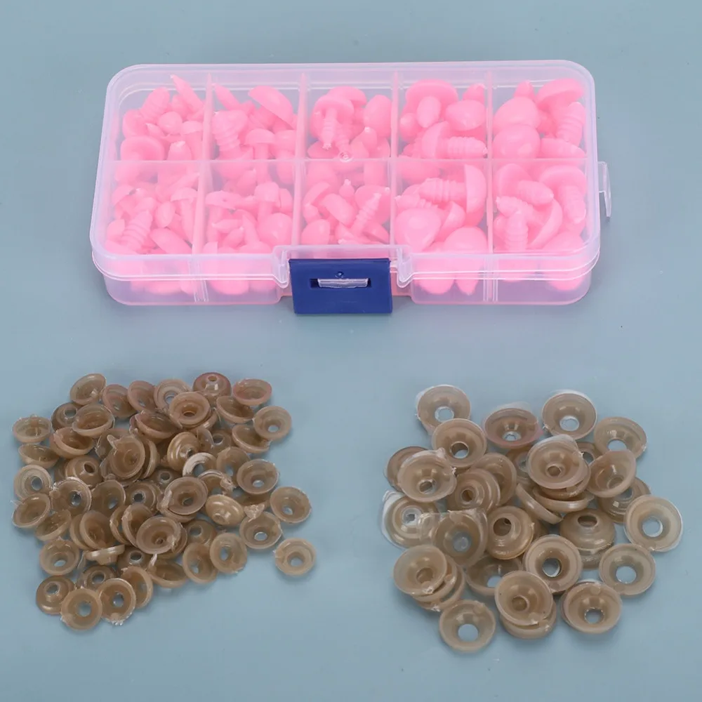 100pcs Black Plastic Safety Noses Triangle Nose Pink DIY Doll Nose With Washers 5 Sizes Doll Making Noses Amigurumi Crochet