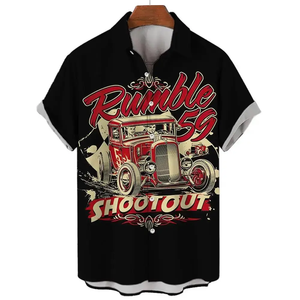 

Новинка 2023, Классическая модная и красивая Мужская рубашка в стиле ретро с принтом автомобиля и короткими рукавами, повседневный удобный кардиган с лацканами, Топ