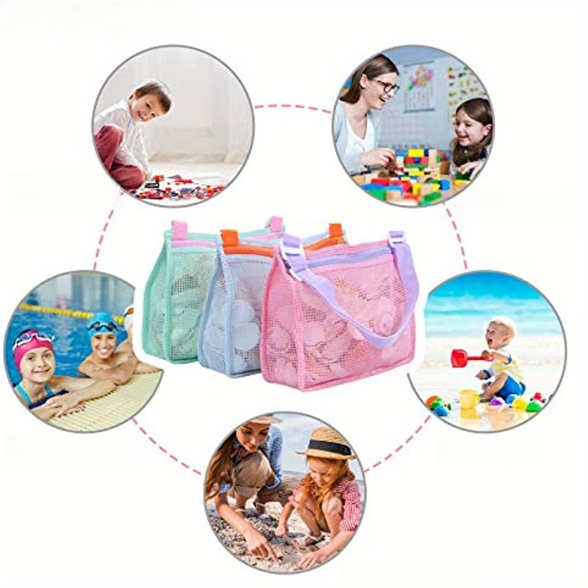 2026 Summer Beach Toy Mesh Beach Bag Kids Shell Collecting Bag Beach Sand Toy Seashell Bag