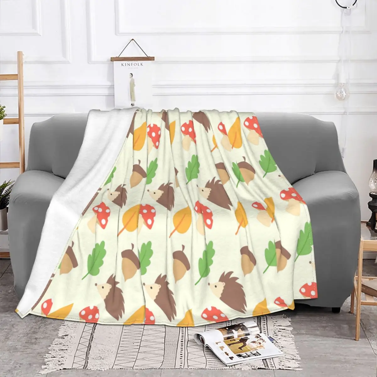 Cute Hedgehog Plaid Blanket Flannel Autumn/Winter Collage Cartoon Gift Adults/Kids Throw Blanket for Home Couch Bedding Throws