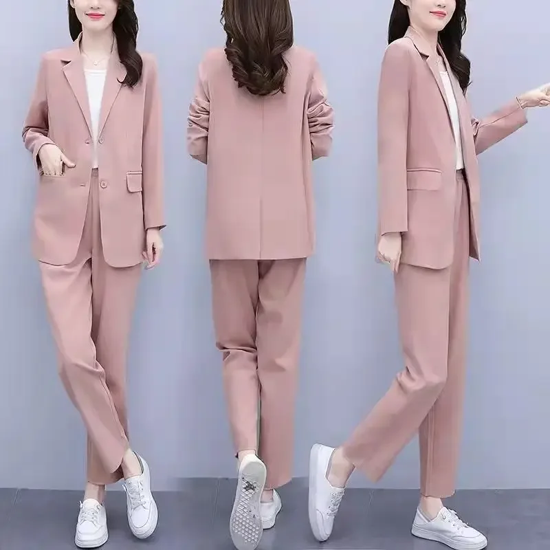 Professional Formal Business Two Pieces Sets Pants for Woman Pink Baggy Women\'s 2 Pant Set Blazer and Wear To Work Outfits Xxl D