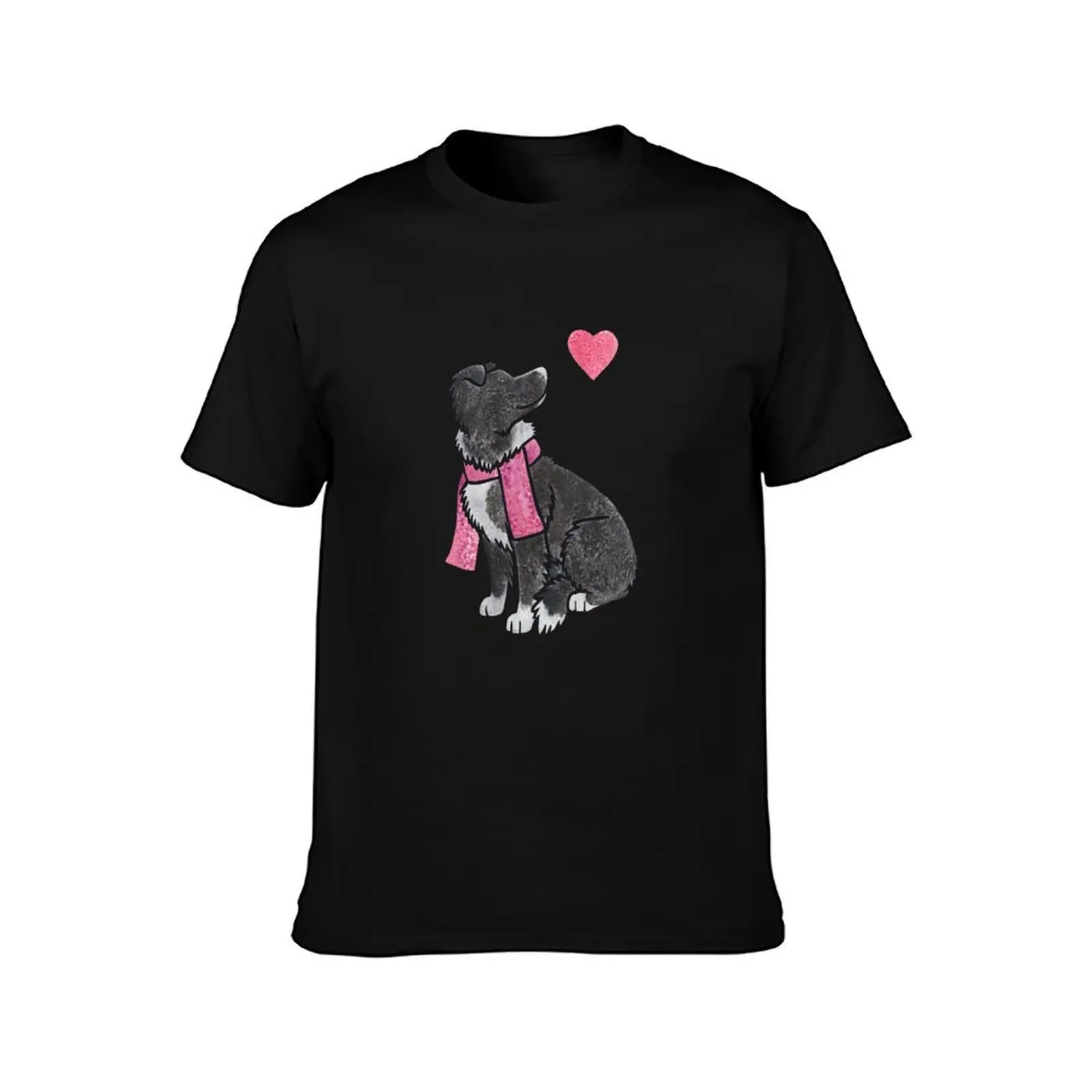 Watercolour Border Collie T-Shirt Basic Casual Short Sleeve Cotton Shirt T-Shirt