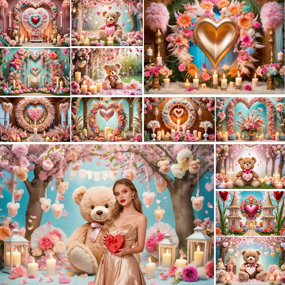 

MOON.QG Dreamy Romantic Valentine's Day Background Feather Decor Teddy Bear Backdrop Women Wallpaper Accessories Birthday Poster