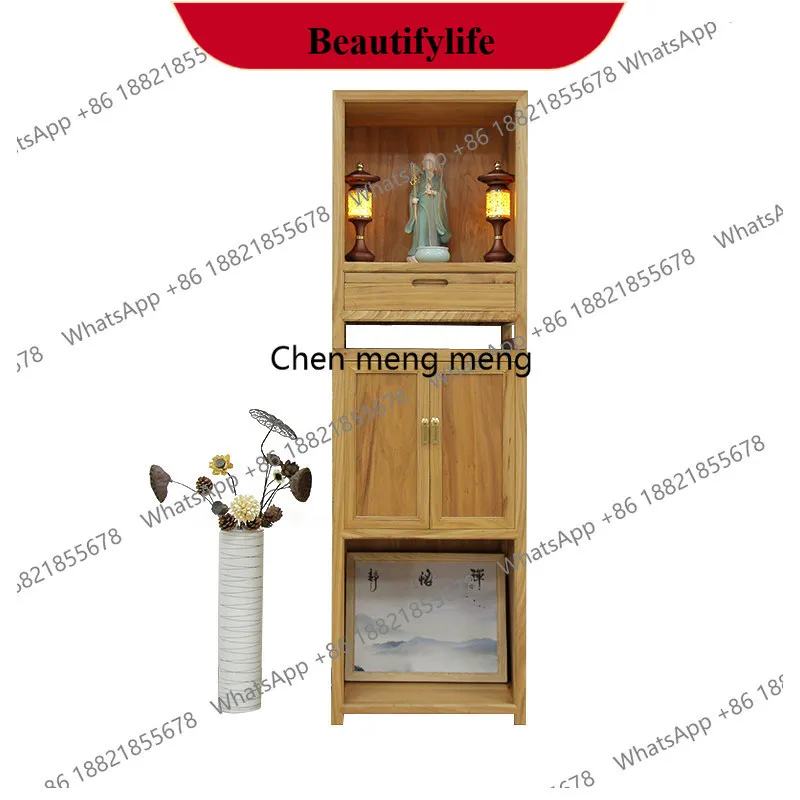 z183 solid wood double-layer for home vertical cabinet with door,  altar, guanyin guan gong,  land elm, buddha cabinet