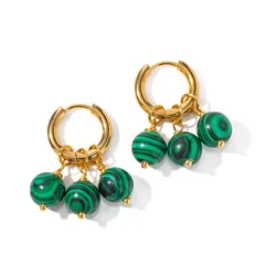 Vintage Stainless Steel Malachite Tassel Drop Hoop Earrings for Women Natural Green Stone Jewelry Accessories Wholesale