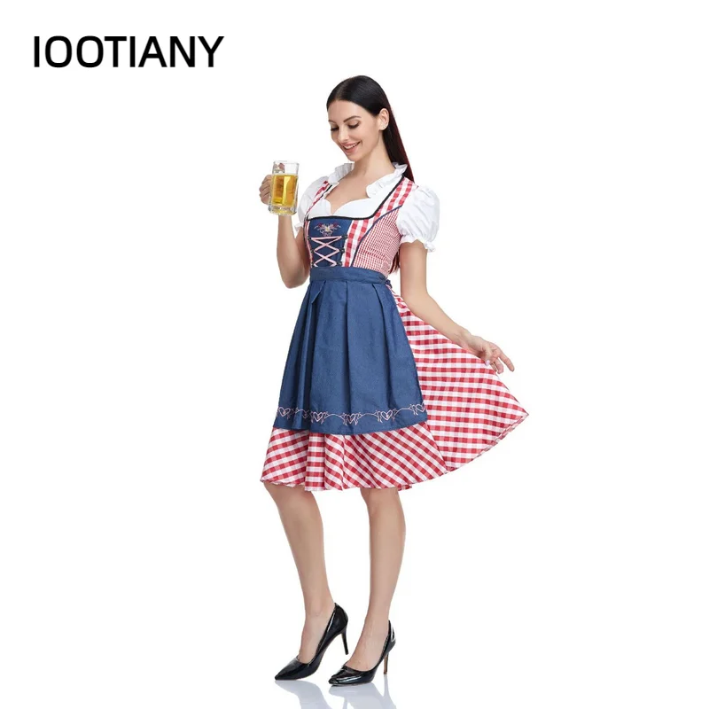 Women's Vintage German Dirndl Dress Traditional Oktoberfest Costumes for Bavarian Halloween Carnival