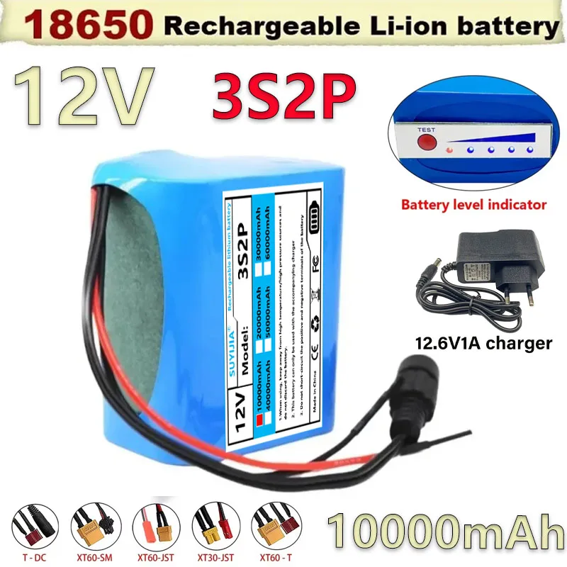 Batterie lithium-ion portable avec chargeur, moniteur de caméra CCTV, grande capacité, 12V, 10000mAh, DC 12.6V, 10 Ah, nouveau