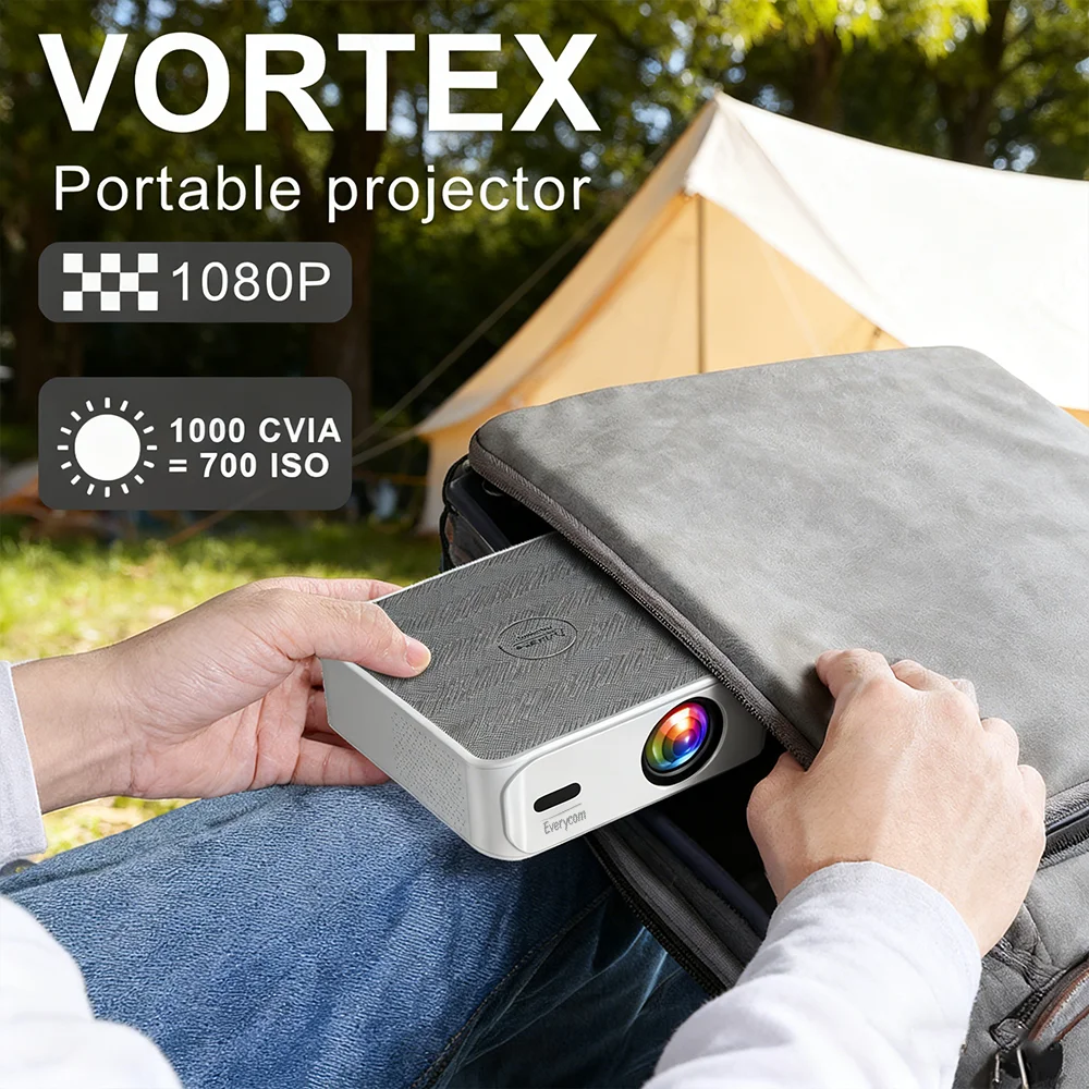 Proyector portátil Vortex 4K, con resolución nativa Full HD 1080P, doble altavoz, 600 ANSI, enfoque automático, ideal para uso doméstico