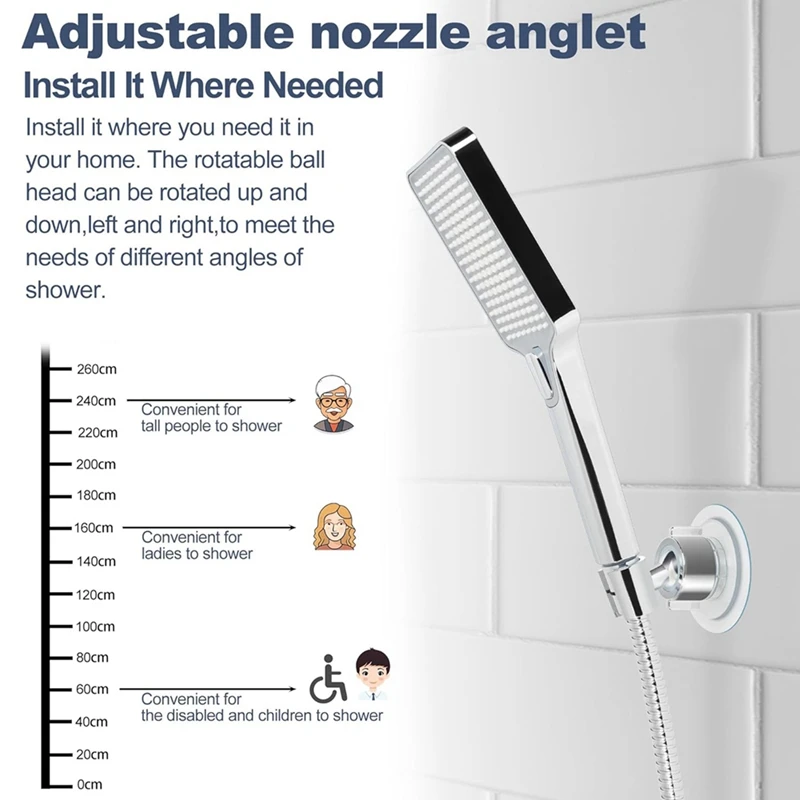 60 Degree Tilt With Winged Tension Nut Strong Adhesive Waterproof Handheld Shower Holder, Shower Head Holder For Shower