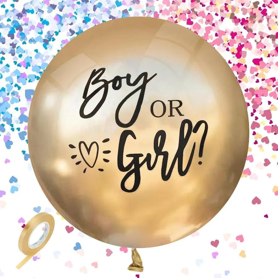 بالون تكشف عن الجنس للأولاد أو البنات مع قصاصات زرقاء وردية لحفلة استقبال المولود الجديد تكشف عن الجنس بالون ذهبي مقاس 36 بوصة