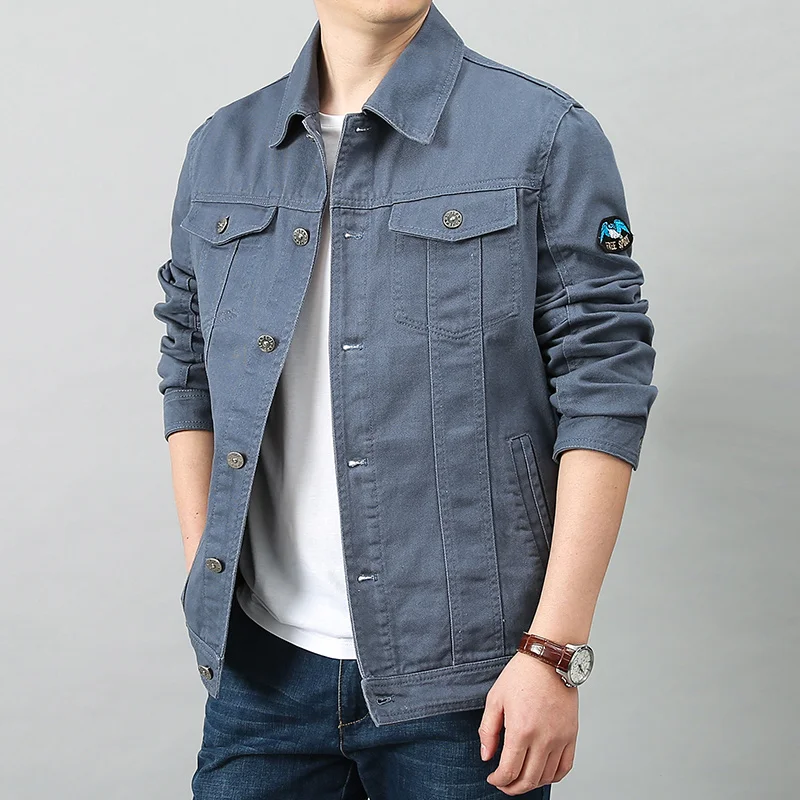 

Men's Spring Autumn Top Casual Cotton Denim Jacket Trend Lapel Jacket Outdoor Camping Work Wear Bomber Tactical Jackets 4XL