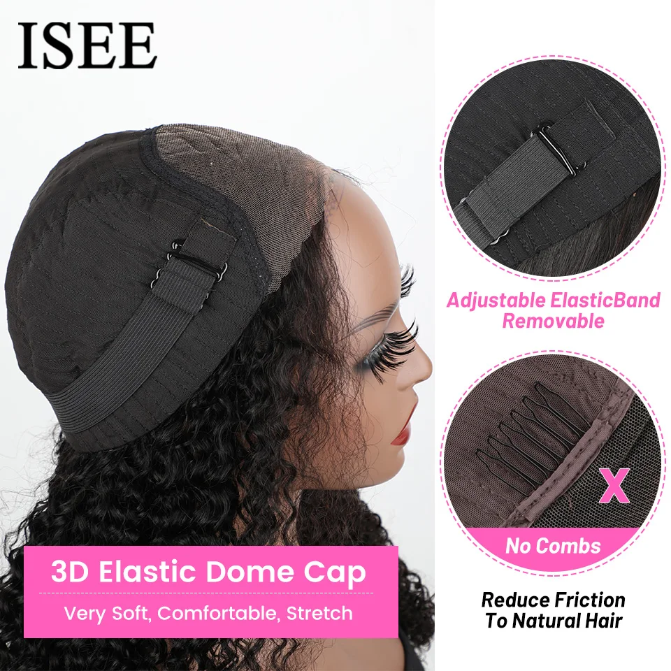 Perruque Bob Lace Wig sans colle brésilienne naturelle-ISEE HAIR, cheveux crépus bouclés, 6x4 HD, Prêt à porter