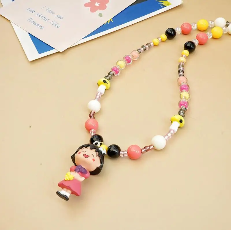 Kawaii Anime Cartoon Chibi Maruko Chan Colorful Beaded Necklace Decoration Girl\'s Birthday Creative Peripherals Gift Jewelry