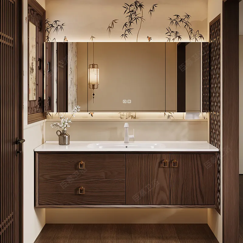 

Red oak ceramic integrated basin bathroom cabinet, toilet washbasin, hand washbasin cabinet combination