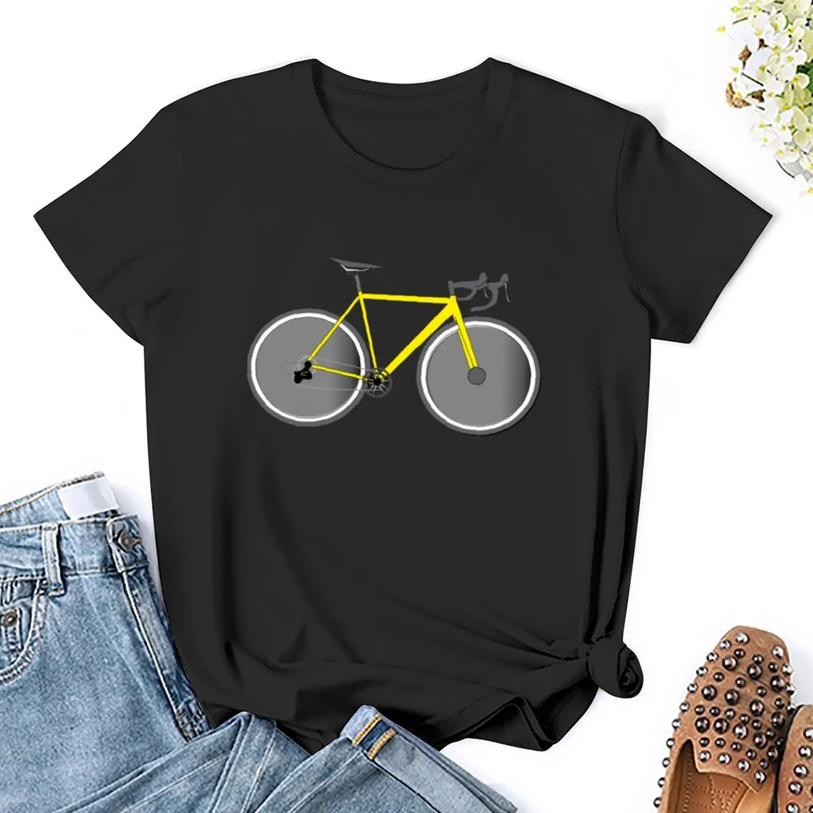 Yellow racing bike on black - perfect! T-Shirt kawaii clothes anime clothes korean fashion t shirt for Women