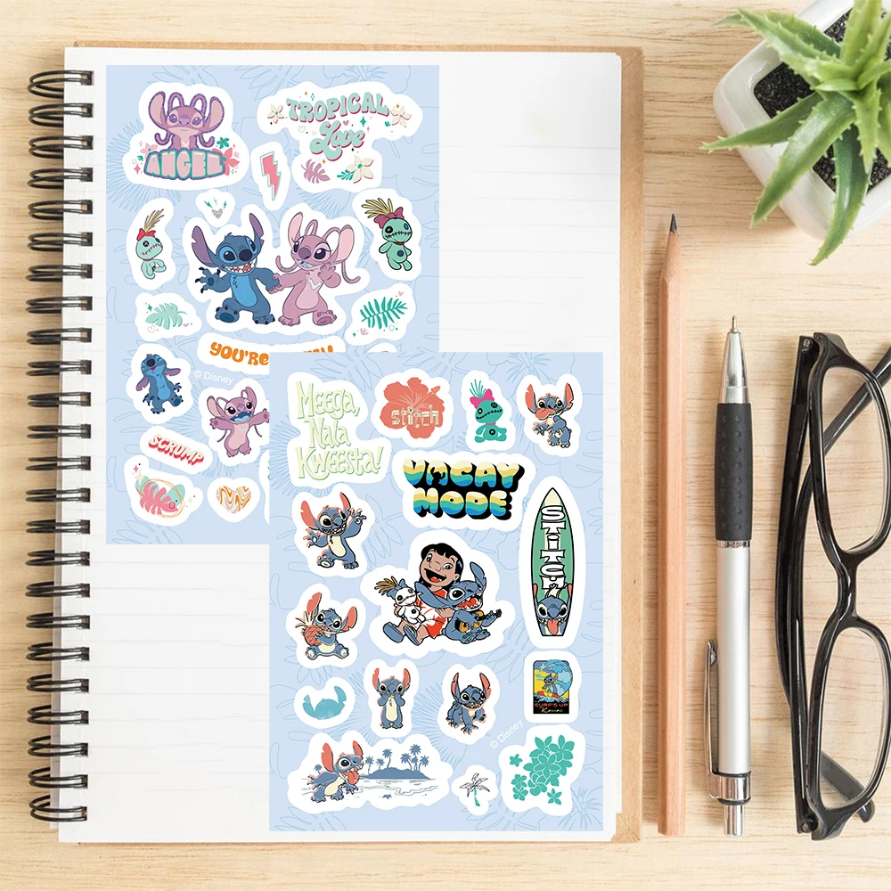 Disney 8/16PCS Stitch Sticker Laptop Fashion Cafe Luggage Phone Cartoon Living Phone Cafe Stationery Room Waterproof Sticker ﻿