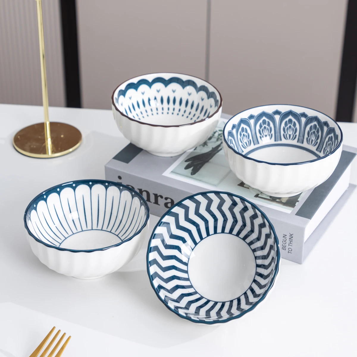 6 Pieces Ceramic Bowl Set Japanese-Style Porcelain Home Tableware Bowl Set Premium Soup Bowl for Dinner Dishes