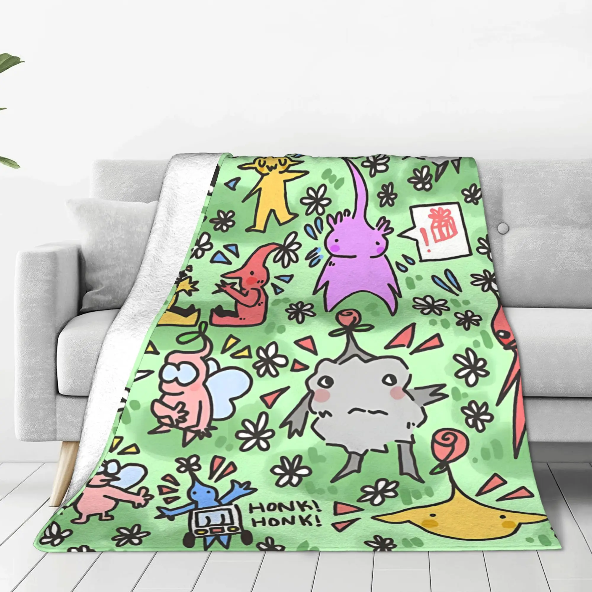 1PC Home Cute Room Decor Solid Green Sprite Tiles Blanket Throw Blanket Pikmin Novelty Warm Blanket All Season