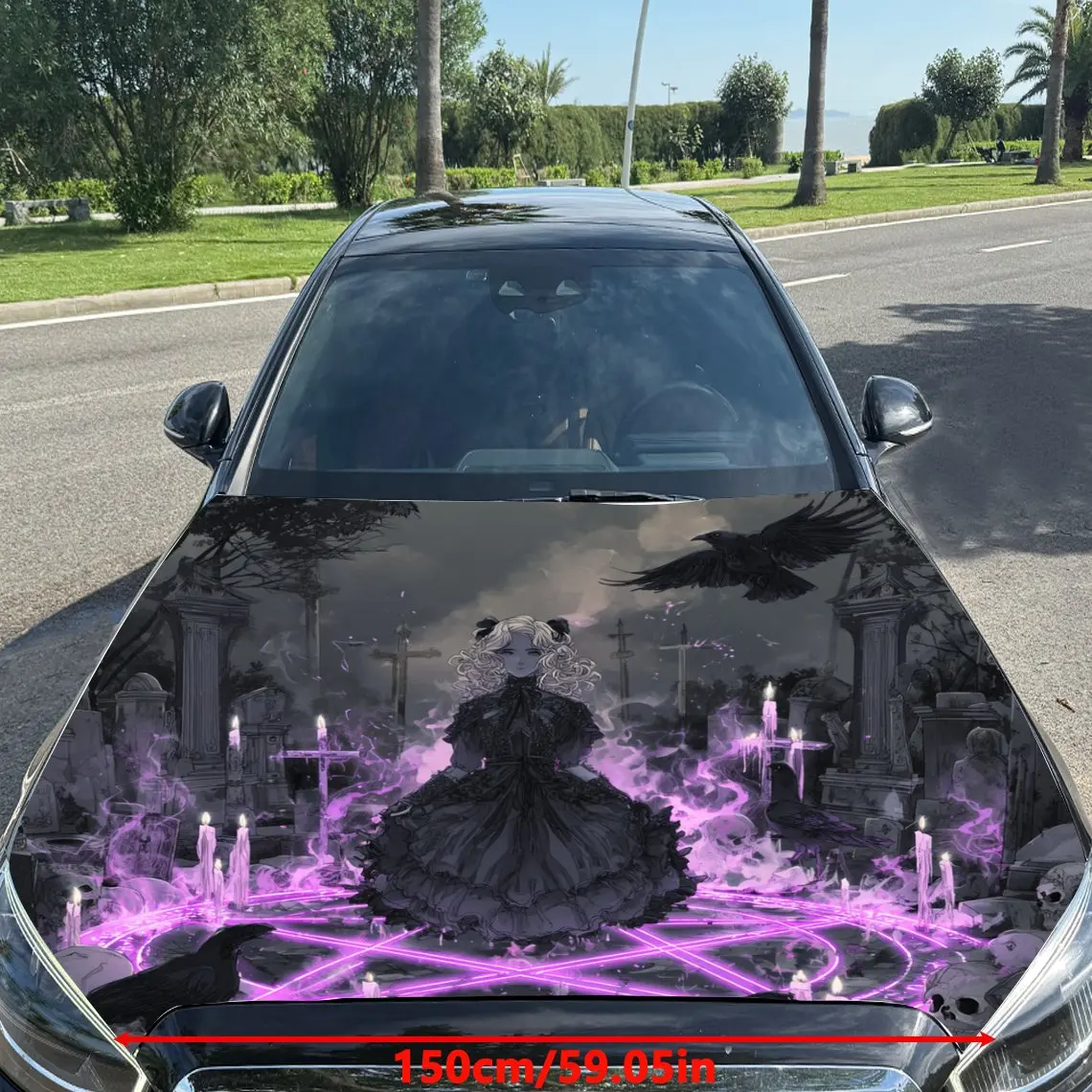 Dark Gloomy Gothic Girl Pattern car hood stickers, waterproof self-adhesive, scratch resistant, easy to stick, durable car PVC s