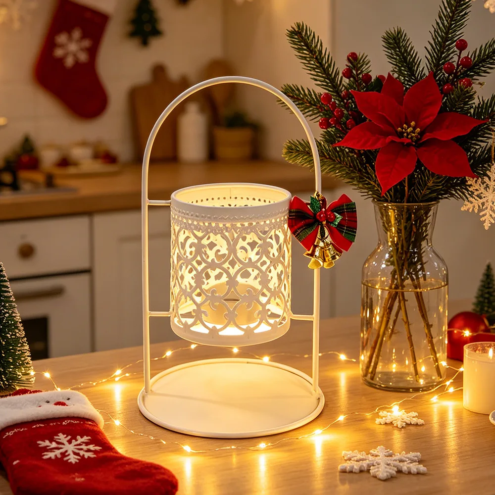 White Black Christmas Metal Candle Holder Cutout Tealight Candlestick for Christmas Dinner Winter Party Fireplace Decor