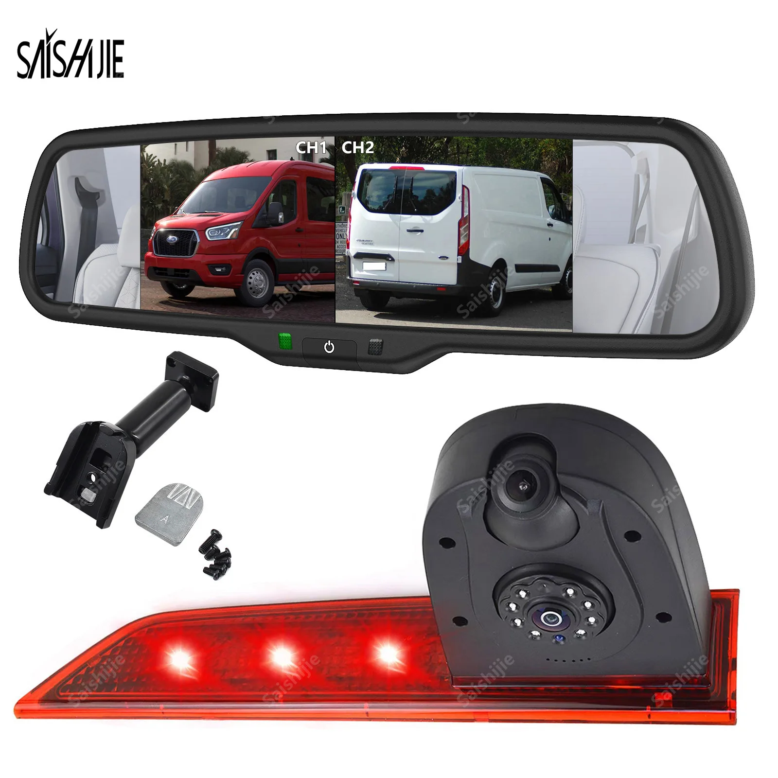 Dual Lens Brake Light Reversing Camera for Ford Transit Custom (2012-2015) Rear View Camera with 6.86