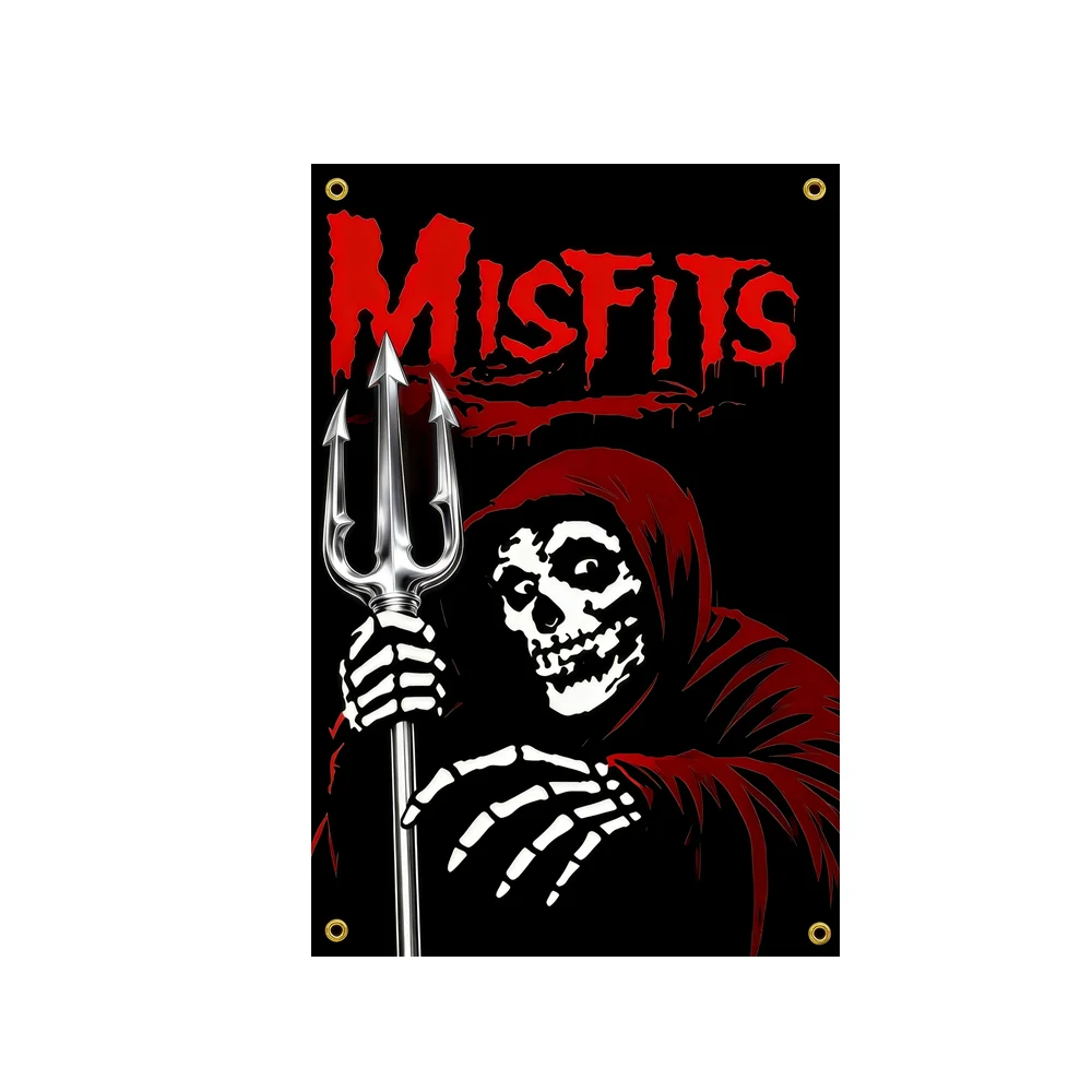 Misfits Crimson Ghost Fiend Skull Horror Punk Rock Flag 2x3ft 3x5ft Polyester Gothic Red Black Skeleton Wall Tapestry Wall Decor