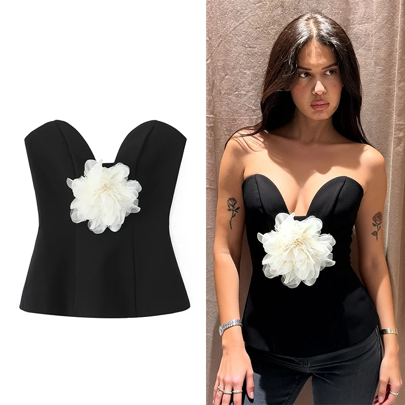 

Off Shoulder Top Women Summer Sexy Corset Tanks & Camis Fashion Sleeveless Backless Top Chic Elegant Flower Bustier Camisole