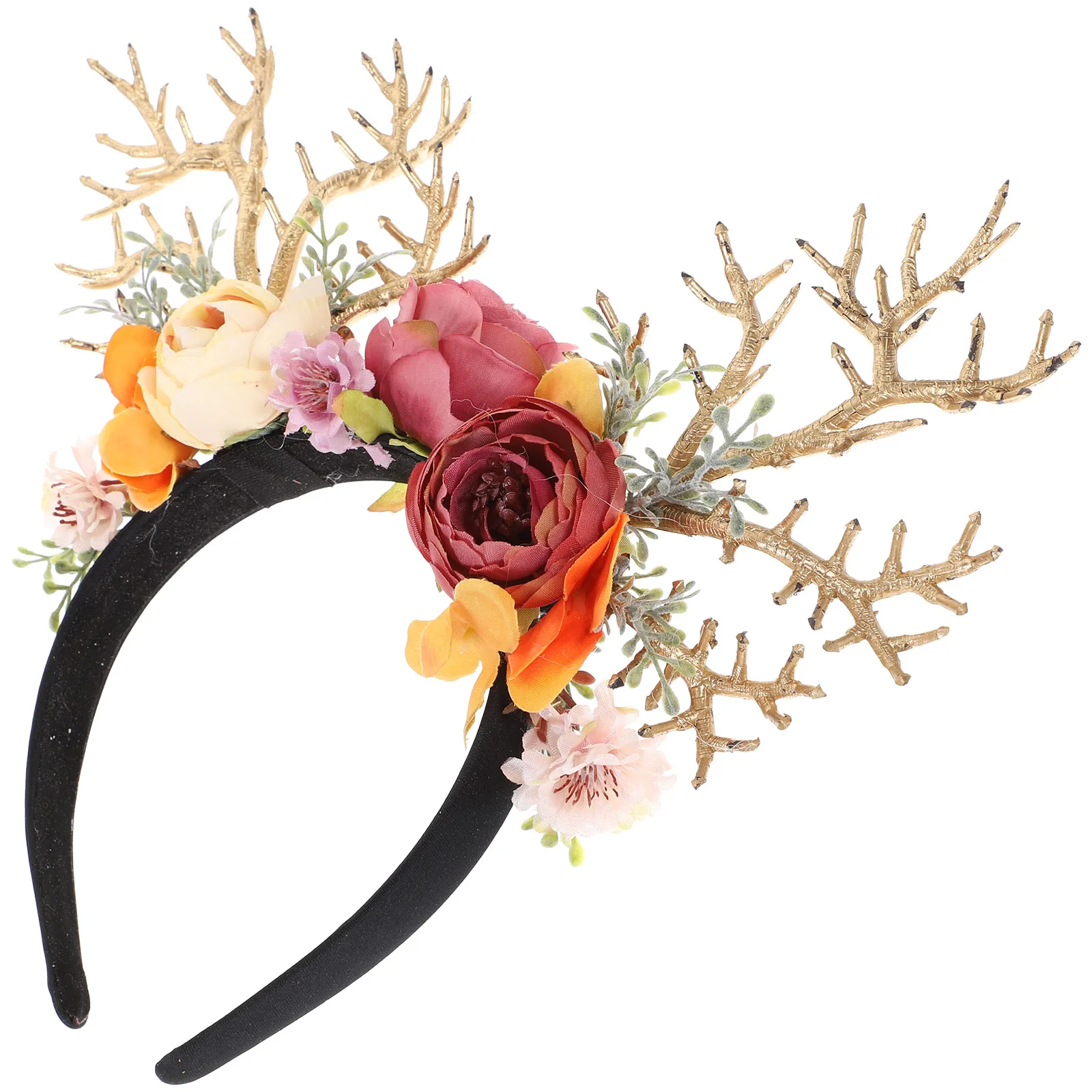 

Simulated Flower Antler Headband Christmas Antlers Hair Bands Headdress Party Supplies Lightweight Unique Design Photo Props