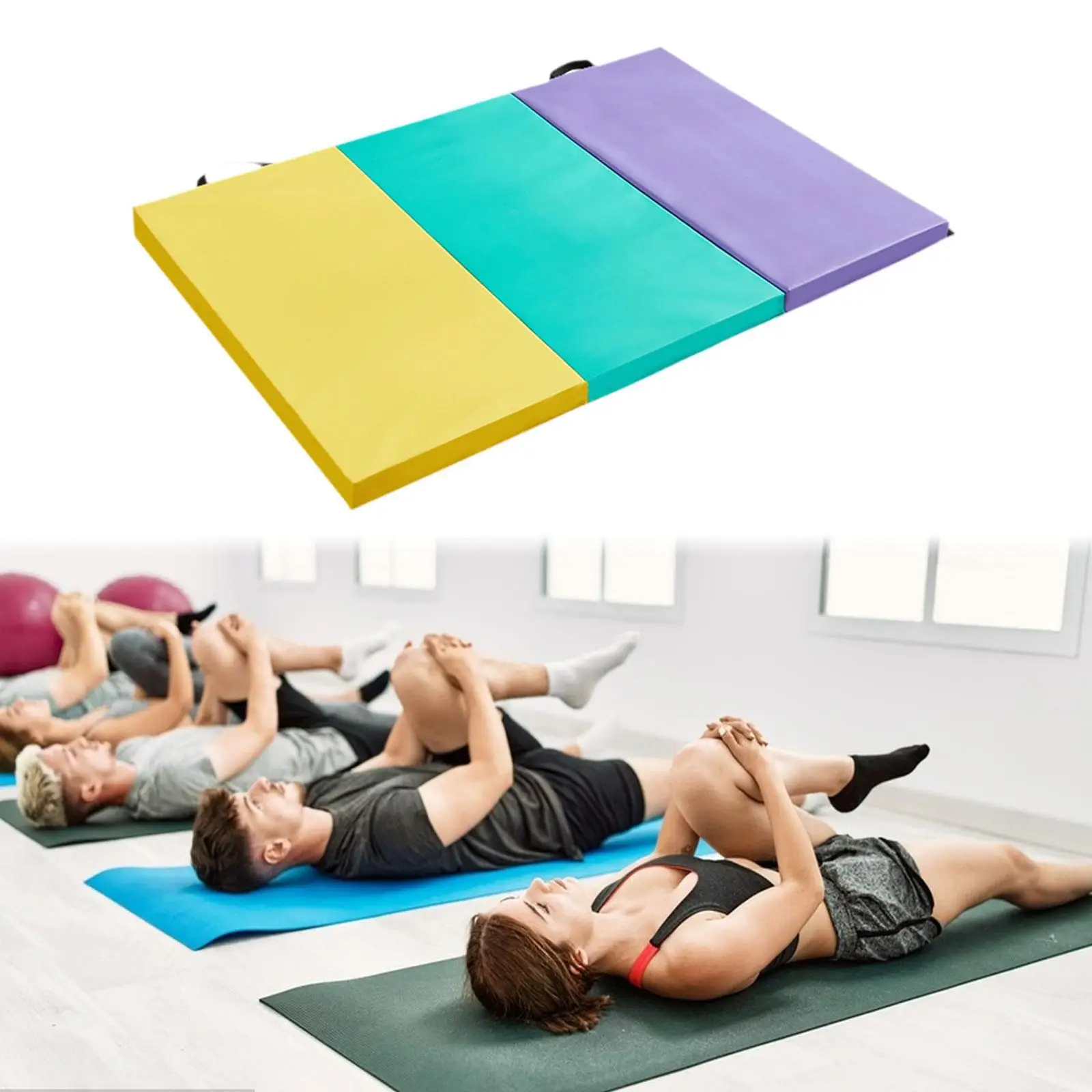 Folding Exercise Mat Workout with Carrying Handles Thick Stretch Mat Anti Skid for Women Home Balance Pad Fitness Mat Floor Mat