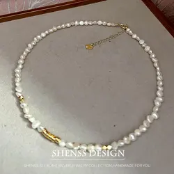 Classic Temperament Natural 5-6mm Freshwater Pearl Necklace For Women Copper Plated 14k Gold Accessories