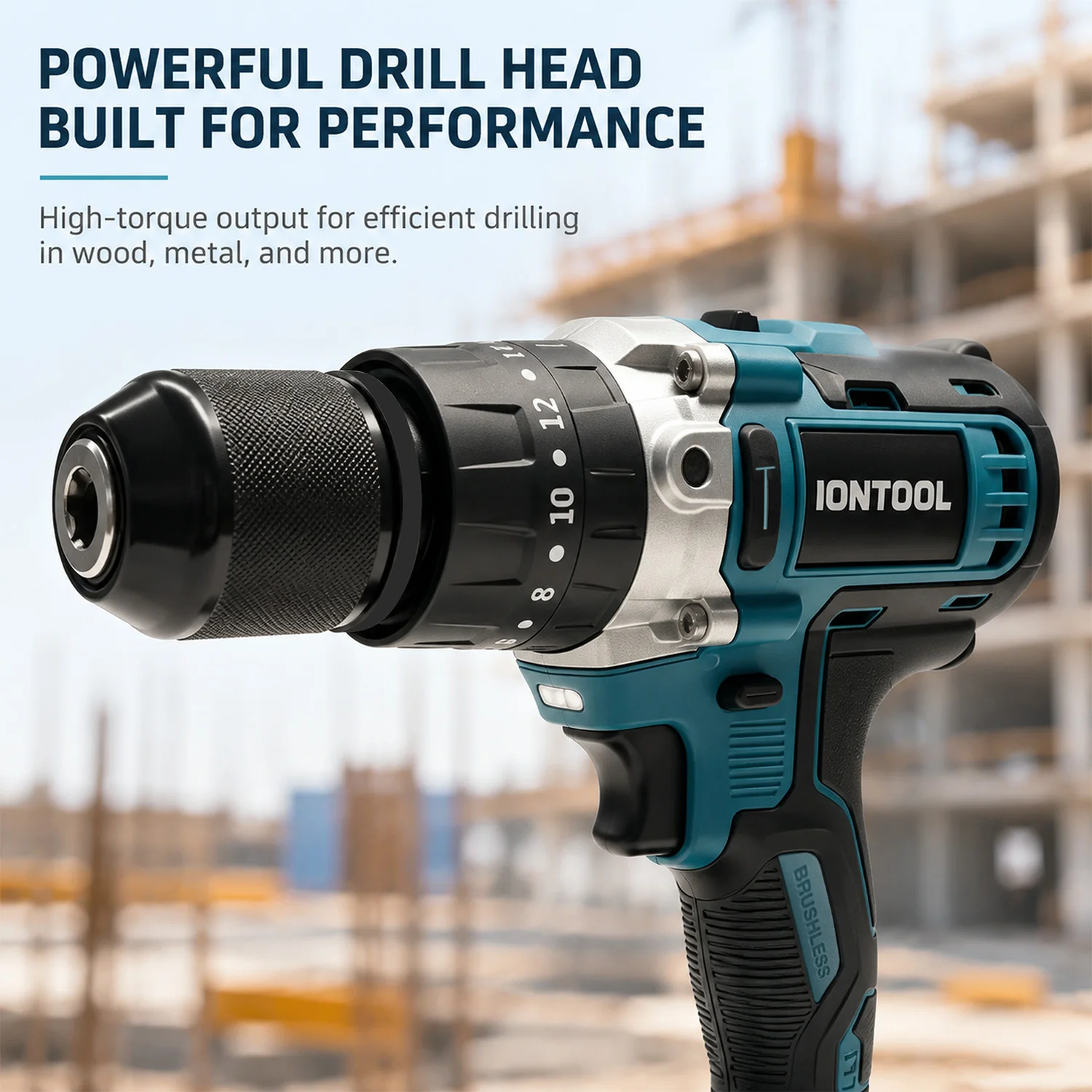 IONTOOL Electric Tool Brushless Cordless Lightweigh Hammer Drill 13mm 2-Speed 70N.m for Wood/Home DIY Bare Unit
