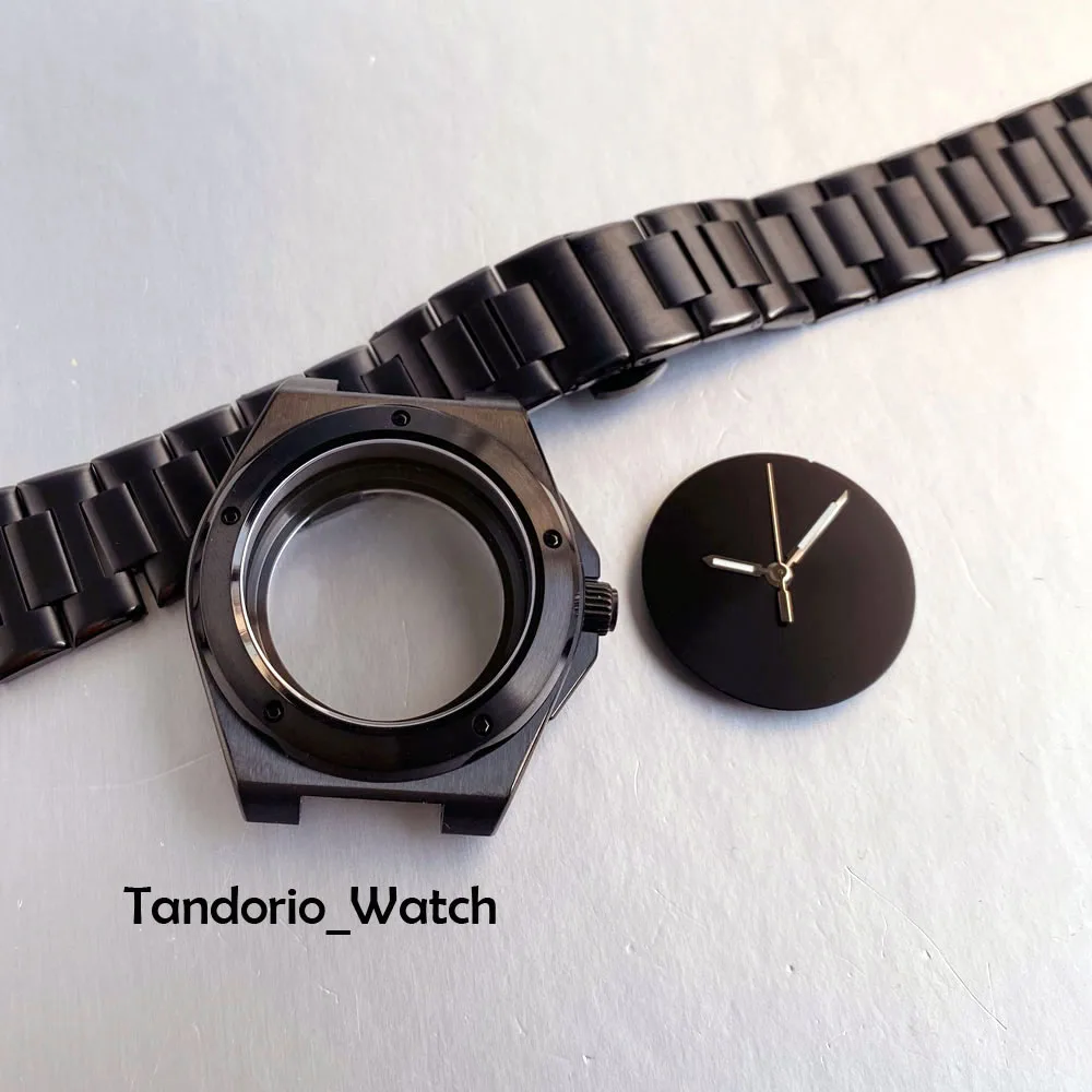 Tandorio 40mm Engineer Style Watch Case Fit NH35 NH36 ETA2824 PT5000 Automatic Mechanical Watch Sapphire Glass Full Black Dial