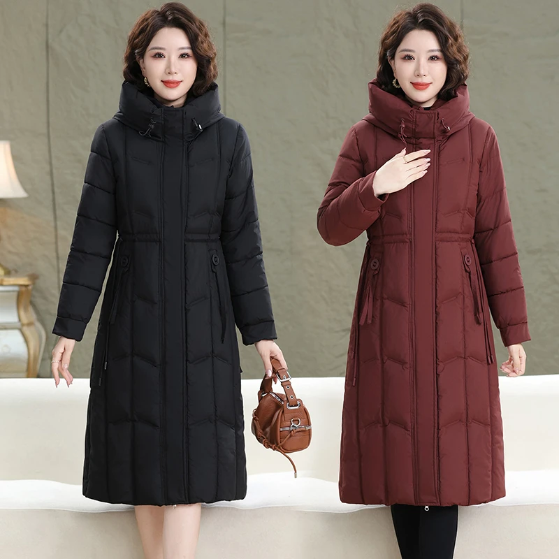

Женская зимняя хлопковая стеганая куртка среднего возраста, длинная зимняя хлопковая одежда для мам, модная женская куртка, женская теплая утепленная парка