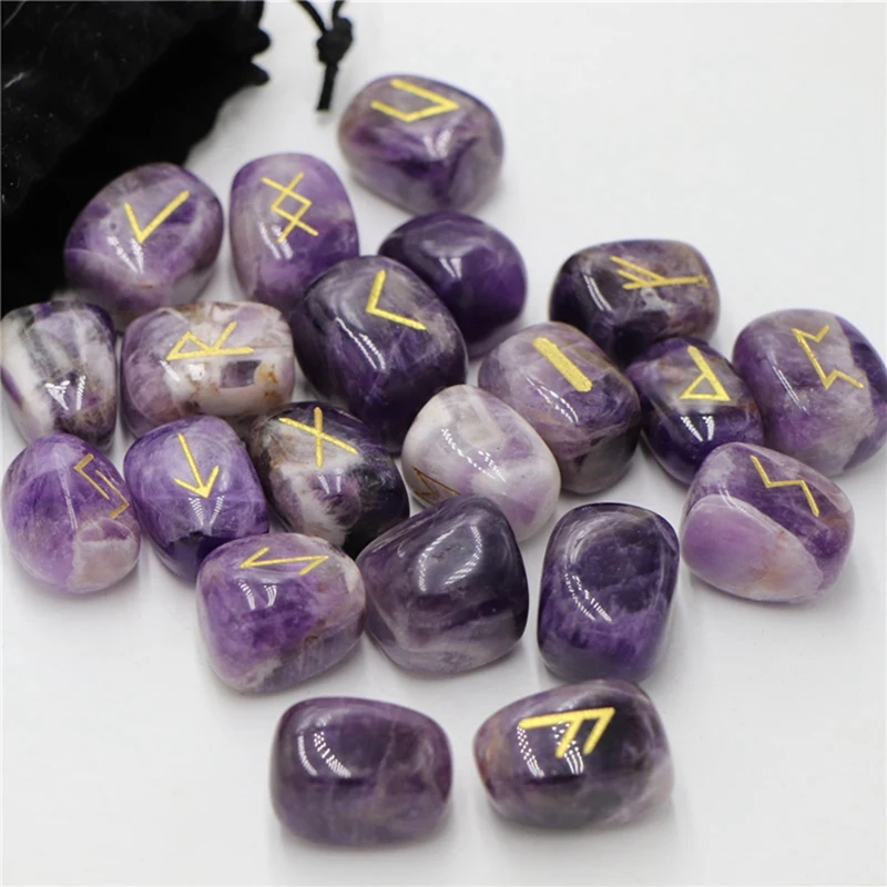 Set Of 25 Natural Amethyst Rune Stones For Divination, Irregular Pink Agate Runes, Perfect Gift Decoration