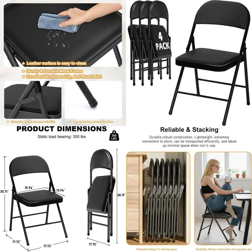 

Portable Stackable Outdoor Metal Folding Chairs with Padded Cushions for Home, Office, and Events, 350lbs Capacity