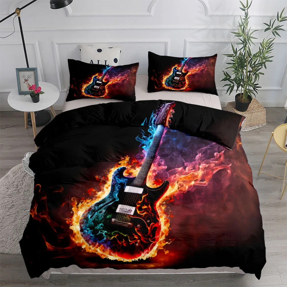 Guitar On Fire Abstract Duvet Cover Set UK Single Double Queen US Twin Full King Size Bed Linen Set